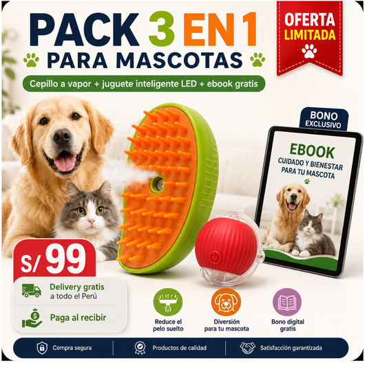 Pack 3 en 1 para mascotas + bono de regalo