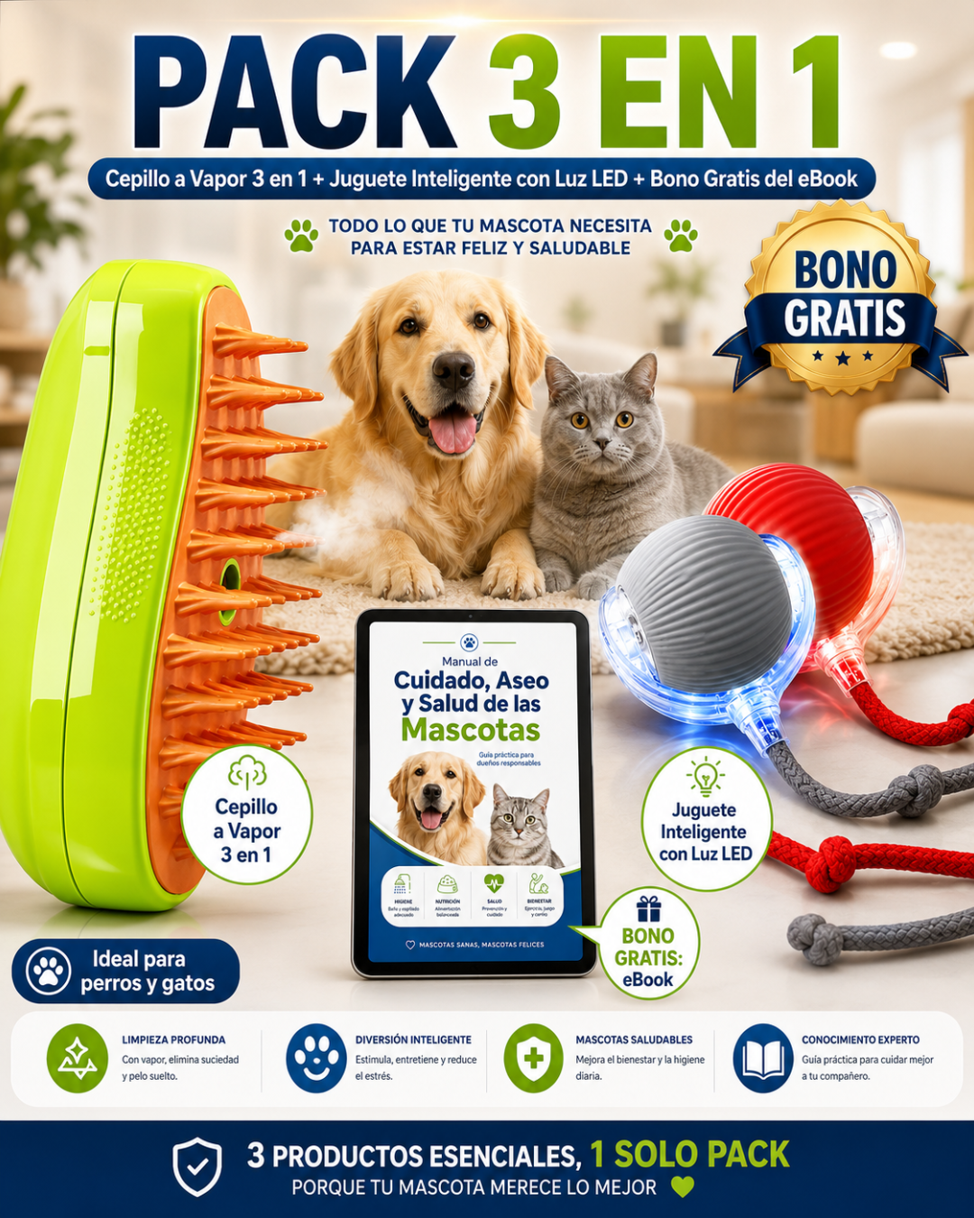 Pack 3 en 1 para mascotas + bono de regalo